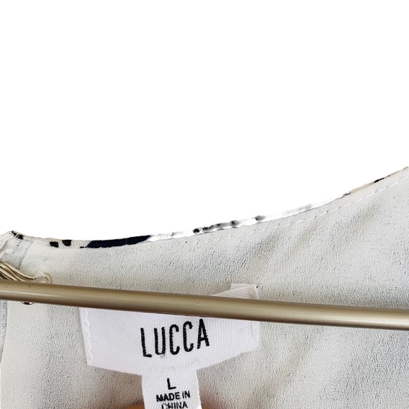 Lucca Pineapple Long Minimal Bell Sleeve Tie Neck Short Romper Size Large - Picture 4 of 10